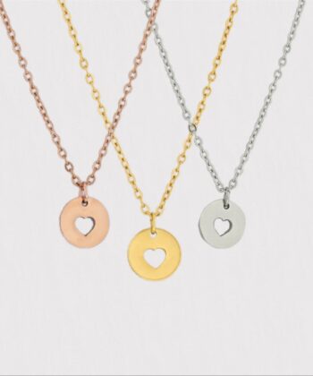 DiscNecklace Tiny Silver or gold Heart & cut out heart