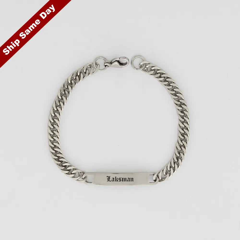 Engravablesterlingsilvernamebracelet Men's Engravable ID Curb Link Bracelet , Engravable ID Bracelet