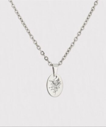 EngravedBirthmonthNecklace Oval Pendant Looks Minimalist, Dainty Charm Necklace