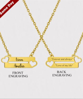Gold Bar Cut Out Heart Nameplate Necklace, Gold Bar Pendant