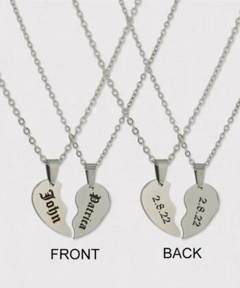 Half-HeartNecklace Half Heart Couple silver Necklace , half-heart pendant