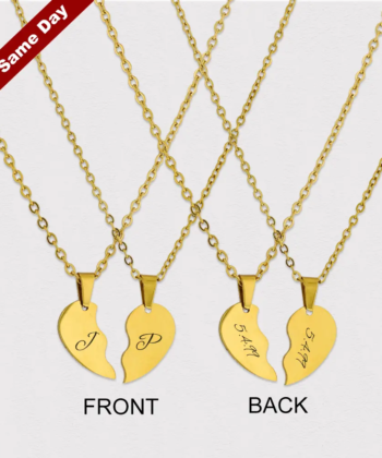 Half Heart Couple Gold Necklace , half-heart pendant