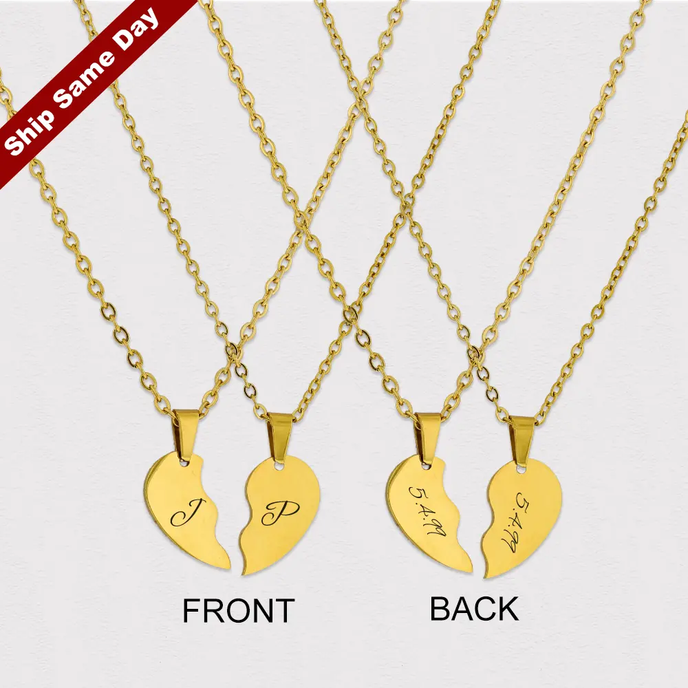 HalfHeartCoupleGoldNecklace Half Heart Couple Gold Necklace , half-heart pendant