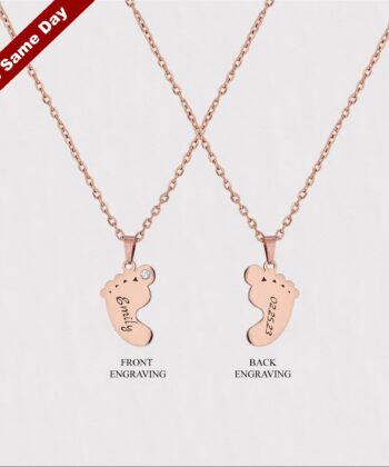 Personalized Name and Date Baby Foot Necklace, Personalized Necklace