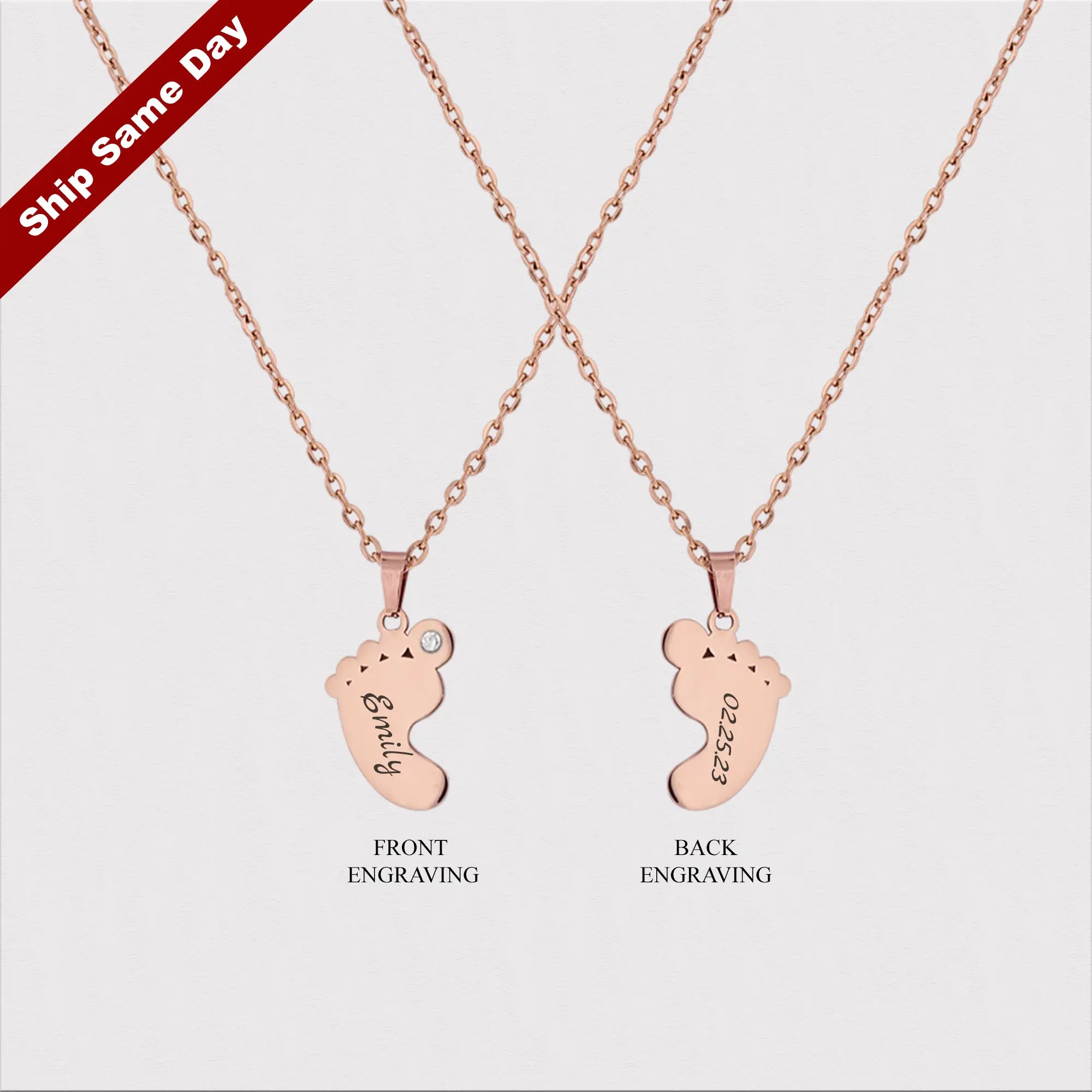 PersonalizedNameandDateBabyFootNecklace Personalized Name and Date Baby Foot Necklace, Personalized Necklace