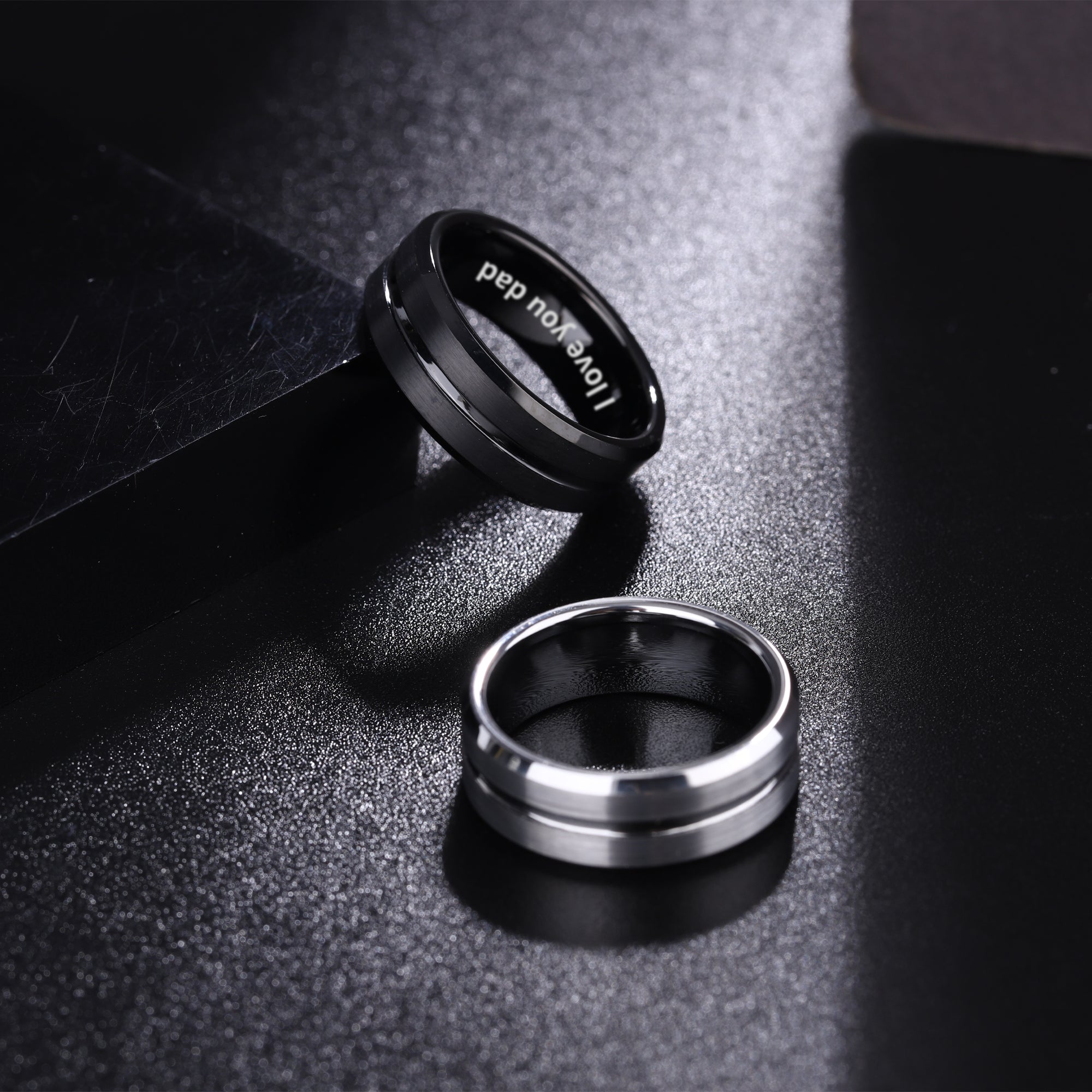 jewelry-for-him Black and Silver Tungsten Carbide couples rings