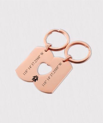 twokeychainswithpersonalizedmessage Wedding Date Keyring with Coordinates